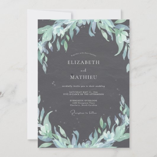Invitation Mariage feuille d'argent Charbon (Devant)