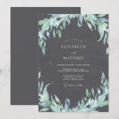 Invitation Mariage feuille d'argent Charbon (Devant / Derrière)