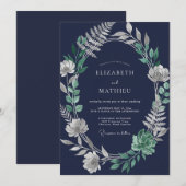 Invitation Mariage Feuille d'Argent de Minuit (Devant / Derrière)