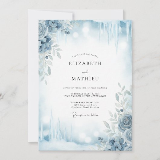 Invitation Mariage Feuille d'Argent Glacé (Devant)