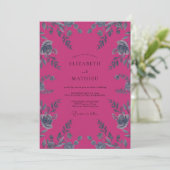 Invitation Mariage Feuille d'Argent Magenta (Debout devant)