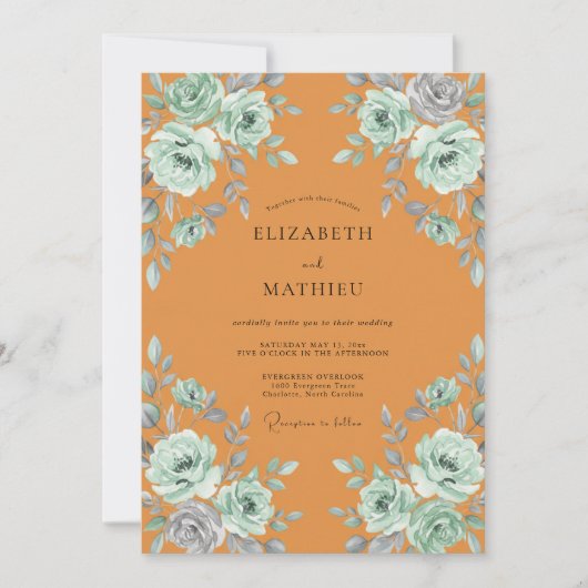 Invitation Mariage Feuille d'Argent Ocre (Devant)