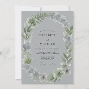Invitation Mariage Feuille d'Argent sur Fond Ardoise