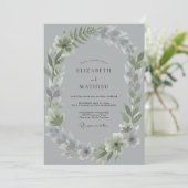 Invitation Mariage Feuille d'Argent sur Fond Ardoise (Debout devant)