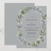 Invitation Mariage Feuille d'Argent sur Fond Ardoise (Devant / Derrière)