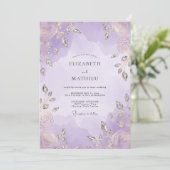 Invitation Mariage Feuille d'Argent Violet (Debout devant)
