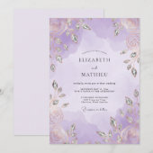 Invitation Mariage Feuille d'Argent Violet (Devant / Derrière)