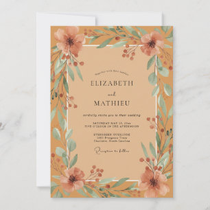 Invitation Mariage feuille d'argile moutarde