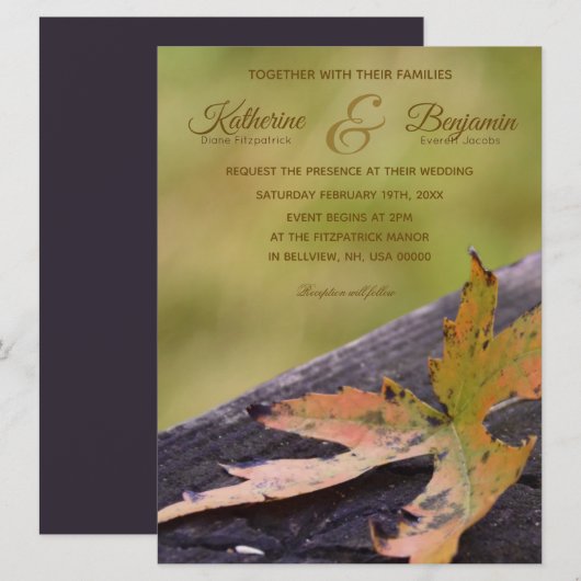 Invitation Mariage Feuille d'Automne (Devant / Derrière)