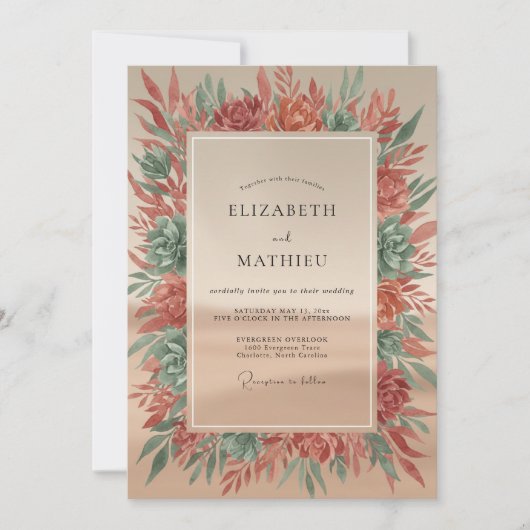 Invitation Mariage Feuille d'Automne Cuivre (Devant)