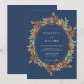 Invitation Mariage Feuille d'Automne Indigo (Devant / Derrière)