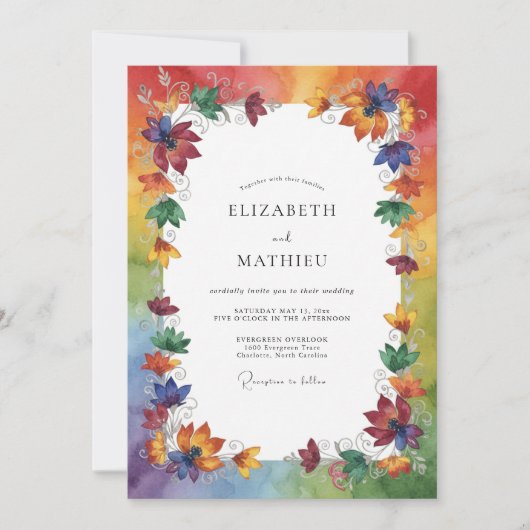 Invitation Mariage feuille d'automne multicolore (Devant)