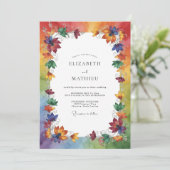 Invitation Mariage feuille d'automne multicolore (Debout devant)