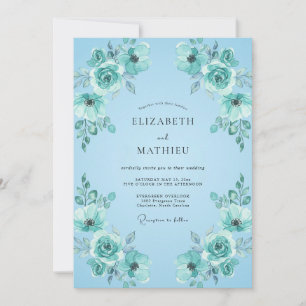 Invitation Mariage feuille d'azur aigue-marine