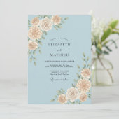 Invitation Mariage feuille d'azur Champagne (Debout devant)