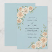 Invitation Mariage feuille d'azur Champagne (Devant / Derrière)