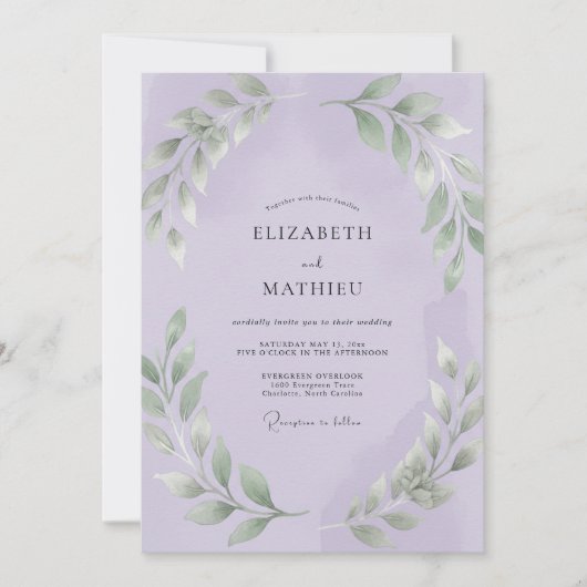 Invitation Mariage Feuille de Améthyste de Jardin (Devant)