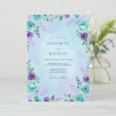 Invitation Mariage Feuille de Aqua Améthyste (Debout devant)