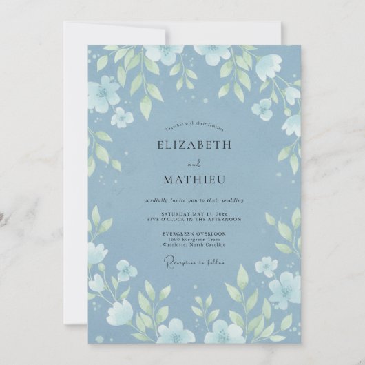 Invitation Mariage Feuille de Bleu Acier (Devant)