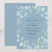 Invitation Mariage Feuille de Bleu Acier (Devant / Derrière)