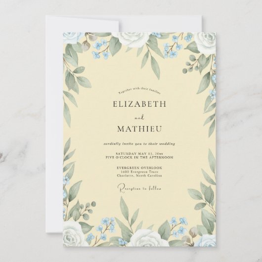 Invitation Mariage Feuille de Bleuet Beurre (Devant)
