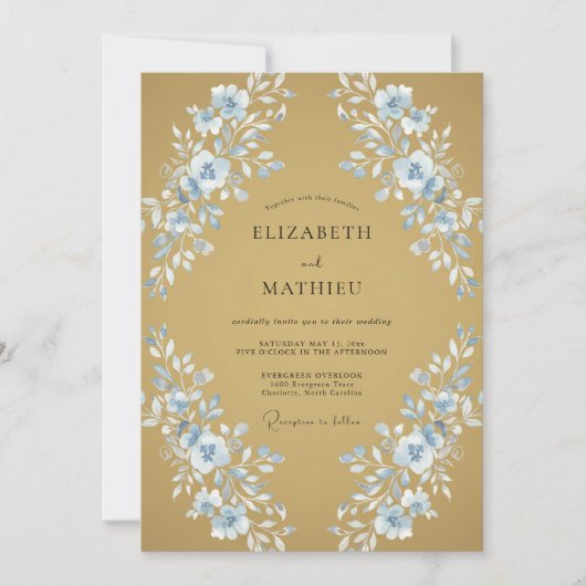 Invitation Mariage feuille de Bleuet doré (Devant)