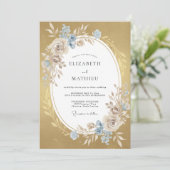 Invitation Mariage feuille de bleuet dorée (Debout devant)