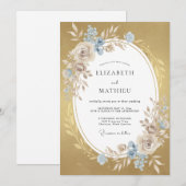 Invitation Mariage feuille de bleuet dorée (Devant / Derrière)
