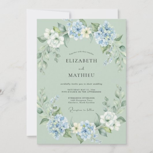 Invitation Mariage Feuille de Bleuet Mousse de Mer (Devant)