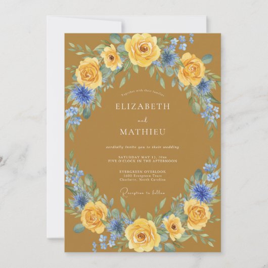 Invitation Mariage Feuille de Bleuet Ocracé (Devant)