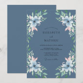 Invitation Mariage Feuille de Bleuet sur Fond Ardoise (Devant / Derrière)