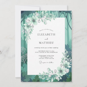 Invitation Mariage feuille de bois aquatique