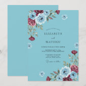 Invitation Mariage feuille de Bourgogne céruléen (Devant / Derrière)