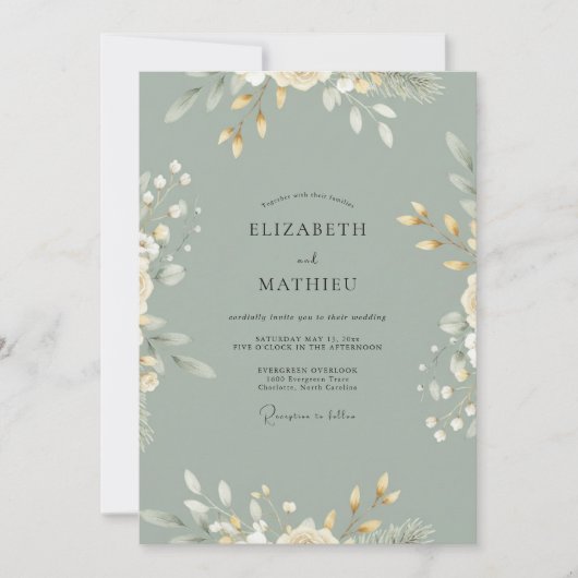 Invitation Mariage Feuille de Celadon (Devant)