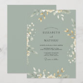 Invitation Mariage Feuille de Celadon (Devant / Derrière)