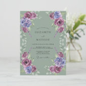 Invitation Mariage Feuille de Céladon Améthyste Mauve (Debout devant)