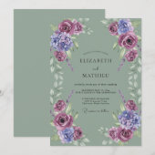 Invitation Mariage Feuille de Céladon Améthyste Mauve (Devant / Derrière)
