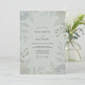 Invitation Mariage feuille de céladon argenté (Debout devant)