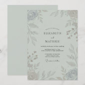 Invitation Mariage feuille de céladon argenté (Devant / Derrière)