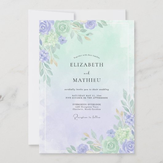 Invitation Mariage Feuille de Céladon Pervenche (Devant)