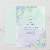 Invitation Mariage Feuille de Céladon Pervenche (Devant / Derrière)