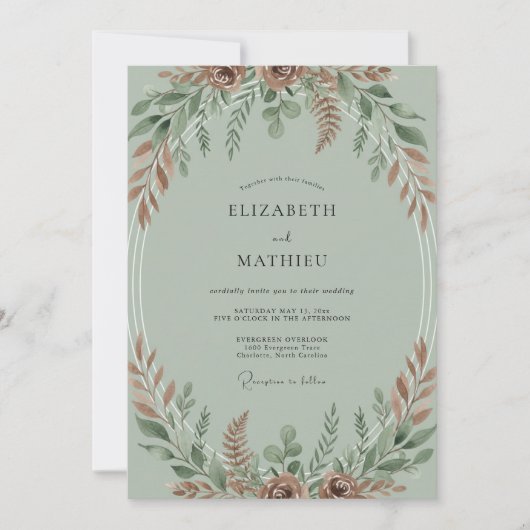 Invitation Mariage Feuille de céladon Rouille (Devant)