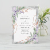 Invitation Mariage feuille de Champagne Améthyste (Debout devant)