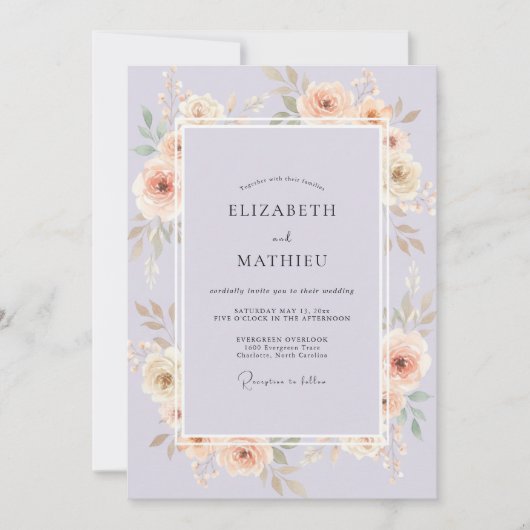 Invitation Mariage Feuille de Champagne Lilas (Devant)