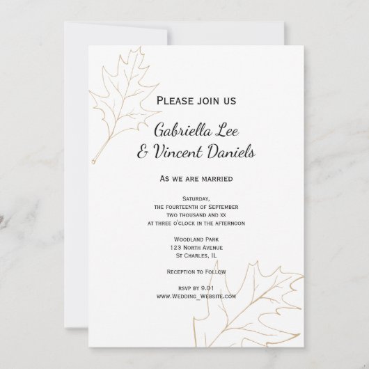 Invitation Mariage Feuille de chêne d'automne (Devant)