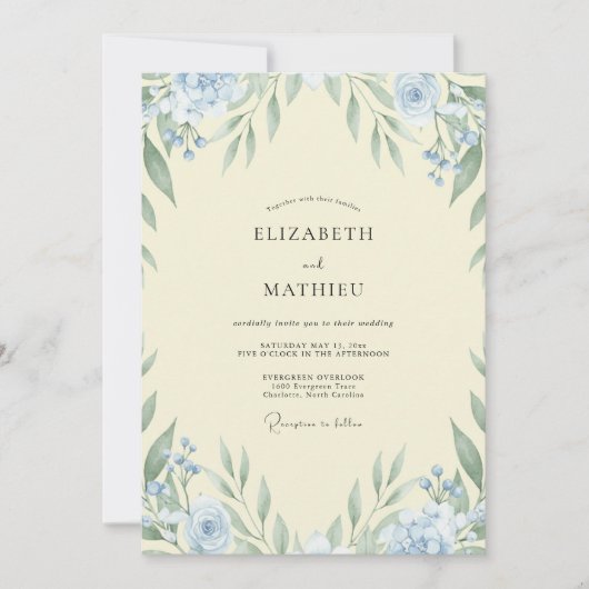Invitation Mariage Feuille de Ciel Crème (Devant)