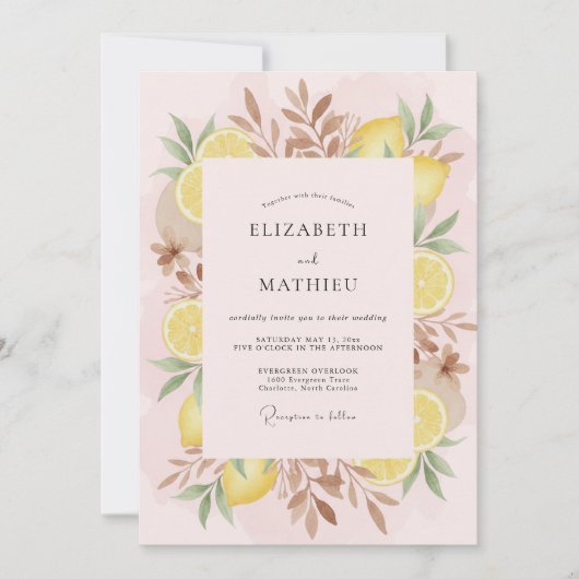Invitation Mariage Feuille de Citron Rose (Devant)