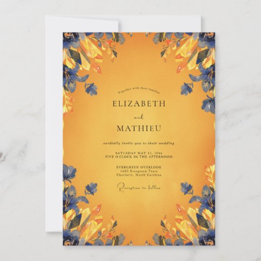 Invitation Mariage feuille de cobalt ambre (Devant)