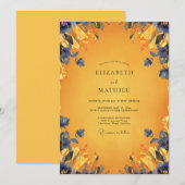 Invitation Mariage feuille de cobalt ambre (Devant / Derrière)