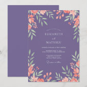 Invitation Mariage feuille de corail améthyste (Devant / Derrière)